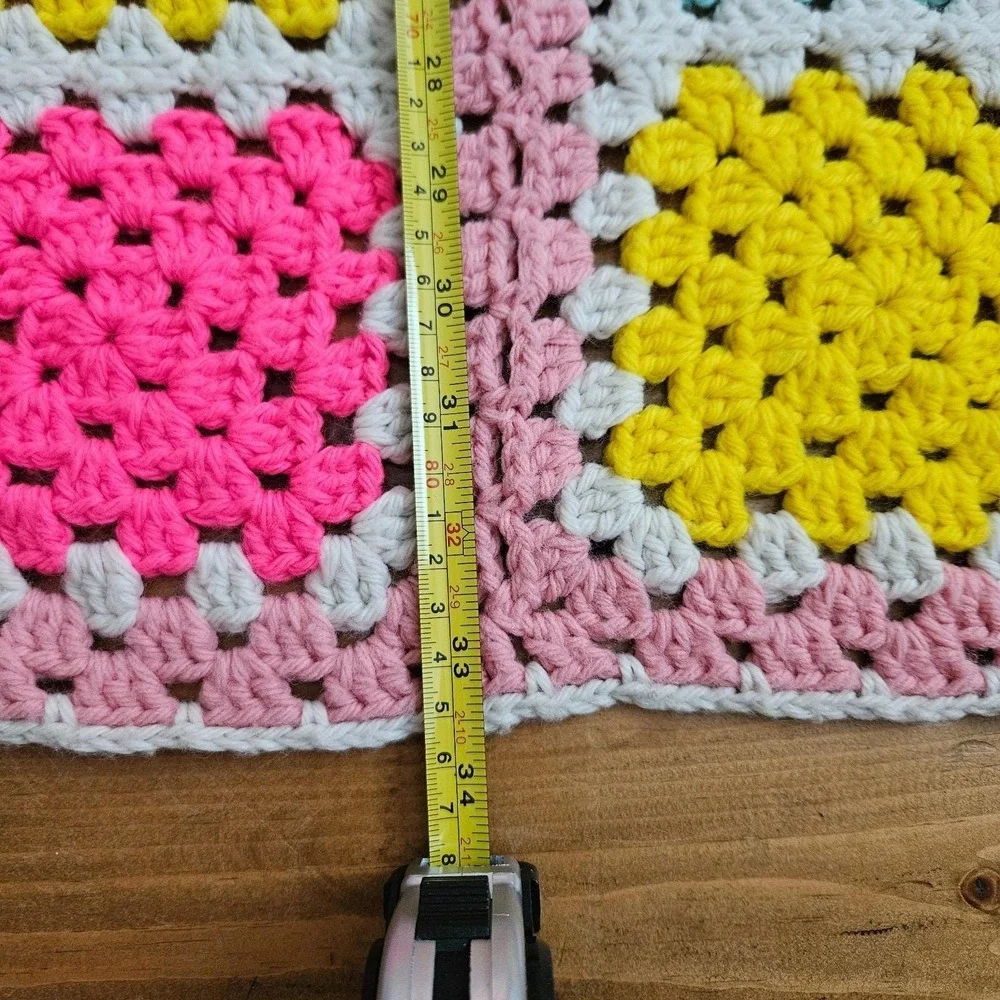 Vintage Handmade Crochet Granny Square Baby Blanket Afghan‎ Multicolor Pink